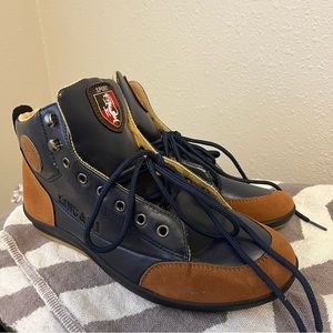 NEW Ling & Di - Euro 45/ US 11.5  - Leather Suede Hi-top Sneakers Brown Blue